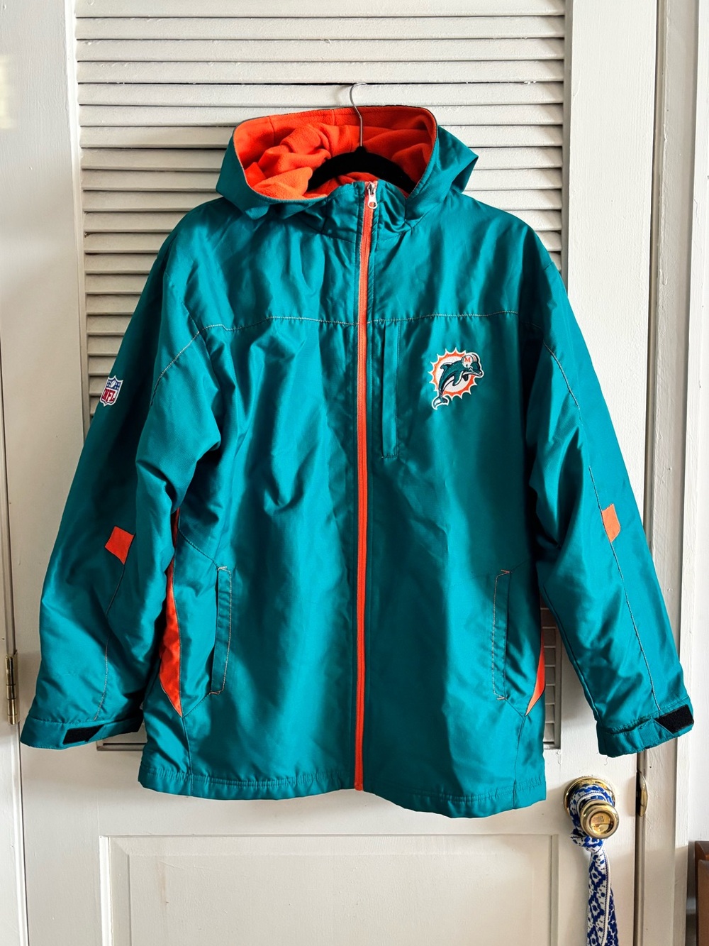 Vintage Reebok NFL Miami Dolphins Fleece Lined Hooded Jacket size XL